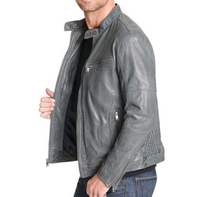 <b>Vintage</b> Biker Style Motorcycle <b>Jacket</b> Comfortable Classic Real Leather Fashion Outerwear with Mock Collar Durable Stylish - Product Image 4