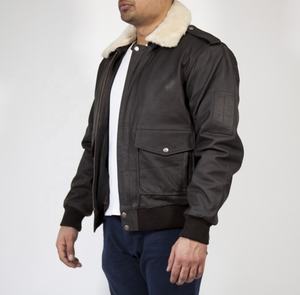 Chaqueta Bomber de cuero para piloto para hombre, color marrón, chaqueta clásica para motorista, a la moda, de cuero - Product Image 2