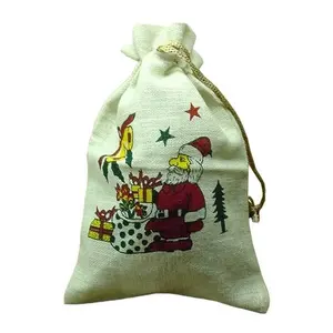 Weihnachten Sac kleinen Tasche Weihnachts tasche Beste Qualität Custom Design Personal isierte Kunstwerk Jute Hessische Kordel zug Tasche Tasche