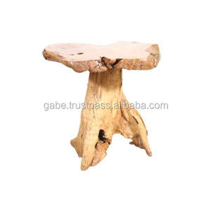 Tabouret en bois de teck, modèle souche, forme organique, couleur naturelle - Product Image 2