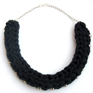 Black <b>Braided</b> Necklace, Black and Silver Necklace Unique Handmade Collection - Product Image 1