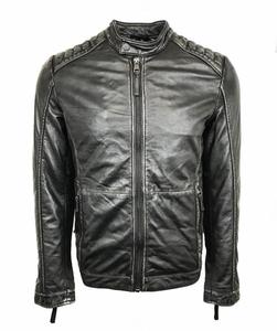 แจ็กเก็ตหนังนักแข่งรถชายคลาสสิกสีดำ/สีเบจสำหรับฤดูหนาวเสื้อแจ็กเก็ตแฟชั่นสำหรับนักขี่มอเตอร์ไซค์ - Product Image 1