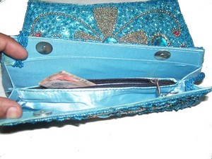 <b>Wedding</b> Evening <b>Clutch</b> Women Satin Beaded Sequin Design Flower Purse Lowellcraft - Product Image 5