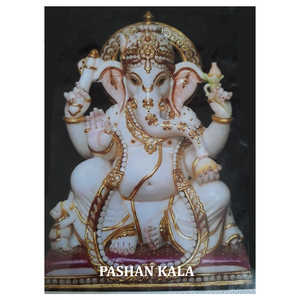 <b>Painted</b> White Marble Beautiful Ganesha Statue - Product Image 1
