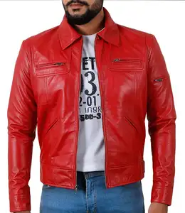 卸売男性冬2016カスタムレザーレッドジャケットレザージャケット男性用本革ジャケット