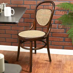 Sedia Cafe di Mogano con canna Rattan-Indonesiano Mobili In Legno Sedia in legno curvato