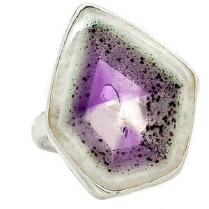Auralite Piedra preciosa Forma áspera Corte facetado 925 Anillo de ajuste de intercalación de plata Anillo de plata Joyería fina Anillo de color púrpura - Product Image 1