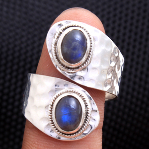 Anillo de Plata de Ley 925 con gema turquesa, piedra lunar labradorita con aspecto Adorable - Product Image 3