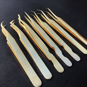 Pince à épiler d'extension de cils en acier inoxydable durable plaqué or 24K pointe pointue de haute qualité avec marque privée personnalisée - Product Image 2