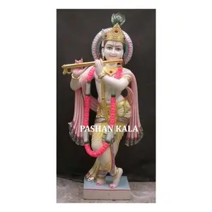 Estatua de pie de mármol colorida hecha a mano, estatua de Krishna