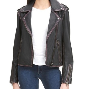 Ropa de calle para mujer, chaqueta de motorista de cuero, cremallera, estilo de carreras, prendas de vestir exteriores, abrigo de cuero Real de ajuste personalizado para mujer de alta calidad - Product Image 2
