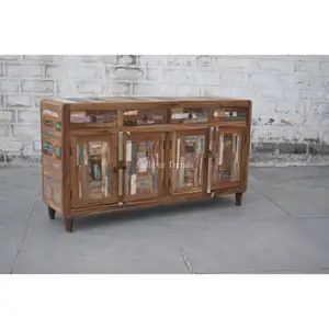 Buffet moderne à 3 portes et 3 tiroirs avec cadre en bois de récupération Mobilier de salon long pour la salle à manger et la cuisine - Product Image 1