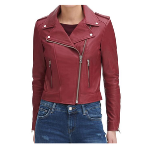 Chaqueta de motorista de cuero para mujer, ropa de calle, prendas de vestir exteriores de carreras, abrigo de moda de cuero Real de ajuste personalizado de alta calidad - Product Image 1