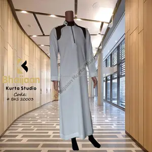 Gentle Style Muslim Men Thobe Full Length Dubai Abaya Invisible Zipper Islamic Men Clothing Wholesale Online