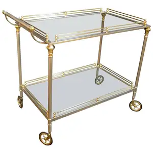 Utility mobile Gold 2 Tier Iron & Glass Trolley Rolling Cart Bar Cart Rack Storage con ruote Drinkware Storage Solution Party