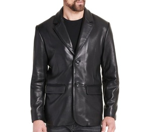 Designer Brand Two <b>Button</b> Genuine Leather <b>Blazer</b> Biker Style Motorcycle Jacket Classic Real Leather Fashion Jacket - Product Image 5