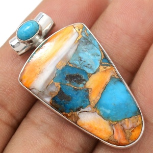 Hermoso increíble colgante de plata de ley 925 ostra cobre turquesa piedra preciosa colgante joyería para venta al por mayor ODM OEM proveedor - Product Image 1