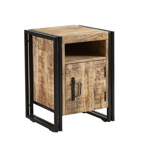 โต๊ะข้างขาเหล็กพร้อมประตู, โต๊ะข้างเตียงไม้มะม่วงหยาบเฟอร์นิเจอร์ห้องนอนอุตสาหกรรม - Product Image 1