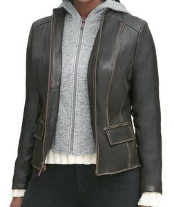 Chaqueta de carreras de estilo motorista personalizada de alta calidad para mujer, ropa de calle de cuero con cremallera de piel de oveja, prendas de vestir exteriores de moda - Product Image 2