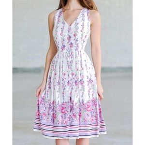 Vestido Midi con Estampado Floral, Cuello en V, Corte en A, Cintura Imperio, Chifón, Casual, Verano, Tejido Transpirable - Product Image 1