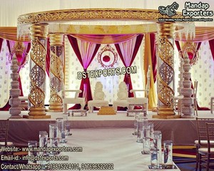 Ceremonia DE BODA dorada Fibra Mandap Indian Tradicional Classy Decoración DE BODA convencional Tradicional Royal Pillar Mandap Set UK - Product Image 5