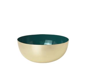 Polished Brass Green <b>Enamel</b> round Shape <b>Bowl</b> for Kitchenware or Party Decorations - Product Image 1