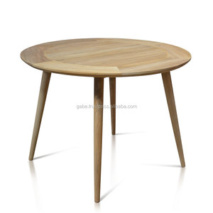 Table de salle à manger ronde en bois de teck de style milieu du siècle en couleur naturelle poncé pour une utilisation extérieure de meubles - Product Image 3