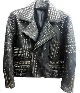 重金属朋克摇滚明星镶钻合身皮夹克独特设计夹克