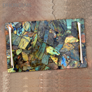 Natural Labradorite Crystal <b>Coaster</b> Tray | Quartz Gemstone Serving Platter Decorative Stone Tray for Home Decor Table Styling. - Product Image 3