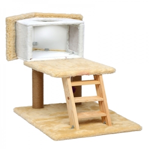 Casa de lino ecológica para gatos con poste rascador y juguetes de hierba gatera - Product Image 2