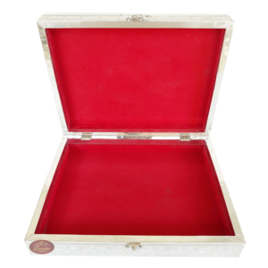 SILVER COLOURED REHAL HOLY QURAN BOOK STAND-BOOK <b>BOX</b> - <b>WOODEN</b> HANDMADE, METAL FINISH (13.12" X 10.12" X 3.67" INCH) - Product Image 2