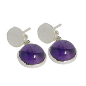Nouveau Design véritable améthyste pierres précieuses boucles d'oreilles en argent Sterling 925 plaqué or bijoux pour cadeau de fête d'anniversaire - Product Image 1