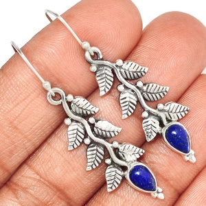 Pendientes de joyería fina de Plata de Ley 925, piedras preciosas de lapislázuli naturales originales, hoja de gota cortada en Pera, regalos para bodas y fiestas - Product Image 5