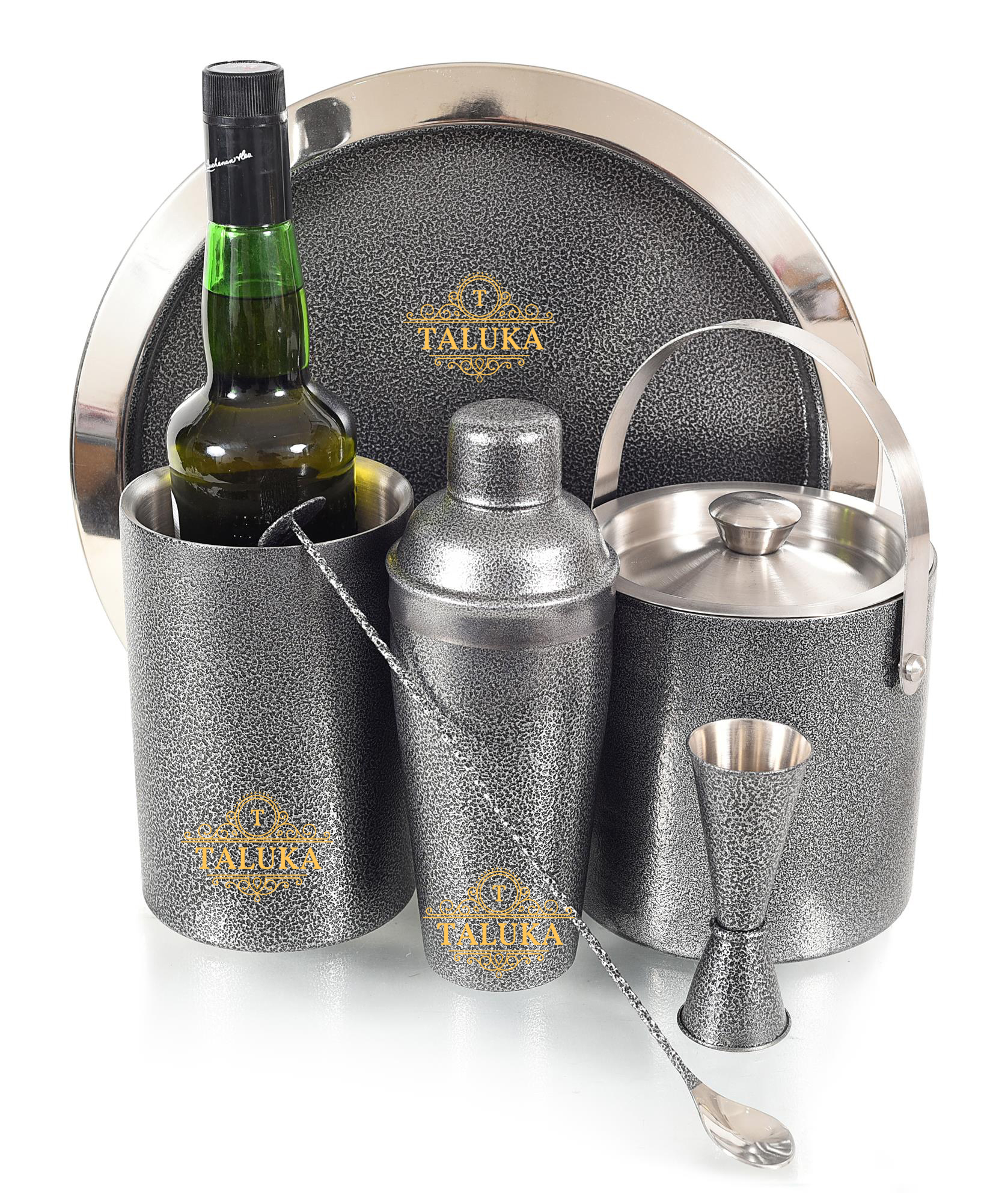 Indian Manufacturer 6 Piece Combination Black Coated Stainless Steel Cocktail Bar Set by TALUKA EXPORTS