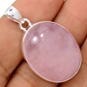 925 Sterling Silver Fine Jewelry ODM Wholesale Fantastic Rose Quartz Gemstone Bezel Setting Pendant Birthstone Indian Supplier - Product Image 1