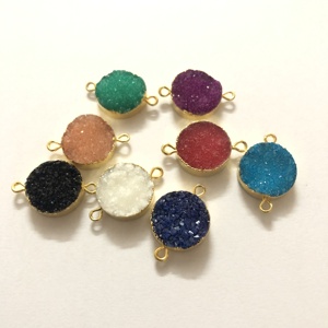 Conector galvanizado de oro redondo para fabricación de joyas, Ágata multicolor de 16mm, proveedor de piedras, al mejor precio, venta al por mayor - Product Image 1