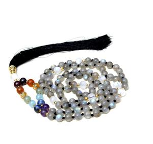 สร้อยคอลูกปัดมาลาระ108ลาบราดอไรต์7เม็ดเครื่องประดับโยคะจิตวิญญาณด้วยคริสตัลบำบัดโซ่มุกธรรมชาติ - Product Image 2