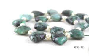 Bonne qualité 1 brin naturel vert émeraude pierre précieuse à facettes pentagone forme briolette perles faisant des bijoux en gros - Product Image 4