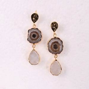 Pendientes de cuarzo con energía Solar, piedra Natural, color marrón, con azúcar blanco, GEMA, chapado en oro, estilo de tuerca, joyería de moda - Product Image 1