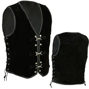 Mannen Motorfiets Harley Stijl Spaanse Braid Suede Vest Met Clips Maat S - 7XL SCG-0033