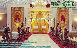 มุสลิมMehraabกรอบตกแต่งเวทีแต่งงานพระราชเวทีที่มีกรอบโค้งมุสลิมWalimaการตั้งค่าเวทีสีทอง - Product Image 6