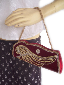 Wedding Evening Clutch Women Satin Bag <b>Red</b> Coin <b>Purse</b> Handmade Lowellcraft Delhi - Product Image 4
