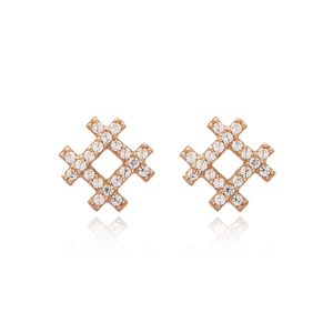 Boucles d'oreilles carrées en argent Sterling 925, pour femmes, bijou turc fait à la main, couleur or Rose, nouvelle collection - Product Image 1