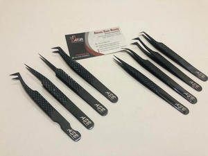 Pince à épiler d'extension de cils en acier inoxydable japonais noir plasma avec logo personnalisé Pince à épiler pointue en diamant Petite quantité minimale de commande - Product Image 2