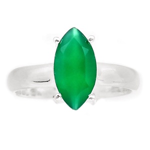 Bague en forme de marquise en argent sterling massif 925 avec sertissage de lunette fine en calcédoine verte pour les mariages ou les fêtes - Product Image 1