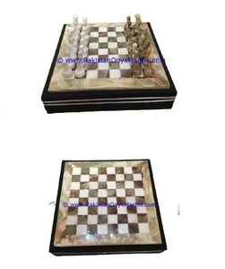 Onyx trắng & đa-màu xanh lá cây đá cẩm thạch bàn cờ thiết lập sang trọng kim loại trò chơi trẻ em trẻ em backgammon độc quyền đồng hành cờ vua cuộc phiêu lưu - Product Image 1
