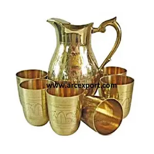 花式水壶和玻璃套装最新最佳优质批发花式装饰现代铜金属壶玻璃套装