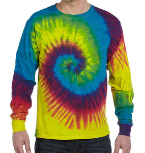 เสื้อยืดคอกลมผู้ชายแบบย้อมสีไทล์ได คุณภาพสูง ผลิตตามสั่ง (OEM) ผ้าฝ้าย 100% เนื้อผ้านุ่มพิเศษ แขนยาว เป็นมิตรกับสิ่งแวดล้อม ระบายอากาศได้ดี มีไซส์พลัส - Product Image 3