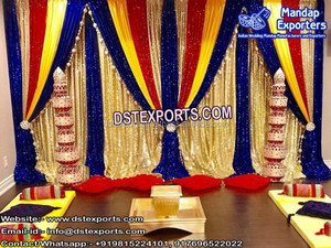 Wedding Heavy Embroidered Flower Backdrops Flawless Mehandi Stage Backdrop <b>Curtains</b> Sangeet Stage Embroidered Backdrop <b>Curtain</b> - Product Image 2