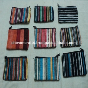 กระเป๋าใส่เหรียญลายทางทำจากผ้าฝ้ายกระเป๋าใส่เหรียญเป็นจำนวนมากกระเป๋าใส่เหรียญดีไซน์ลายทางจากผ้าคอตตอนอินเดีย - Product Image 1